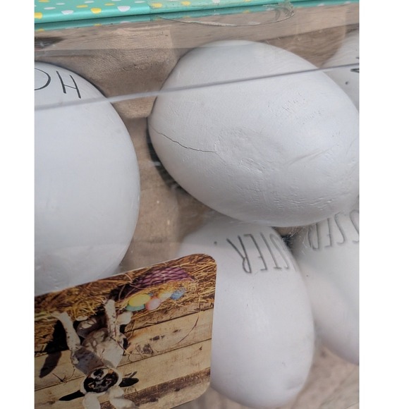 Rae Dunn Wood Easter Egg Decor Set of 12 White Farmhouse Spring Words New In Box - Picture 5 of 5